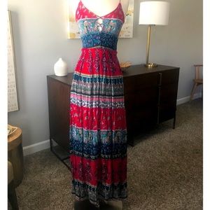 Patrons of Peace smocked maxi red and floral